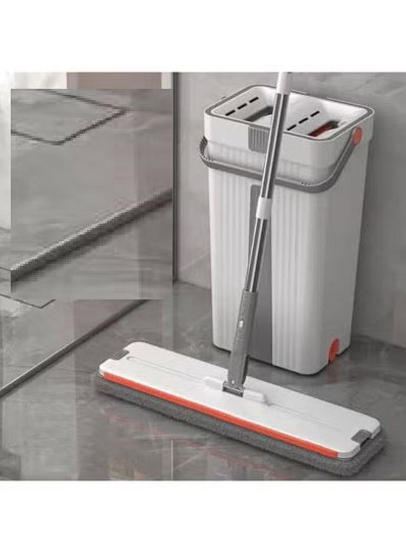 Mop and Bucket Set with Wringer, Flat Floor Mop with 2 Microfiber Pads, Hands-Free Floor Cleaning, for All Floor and Window Types - Image 1